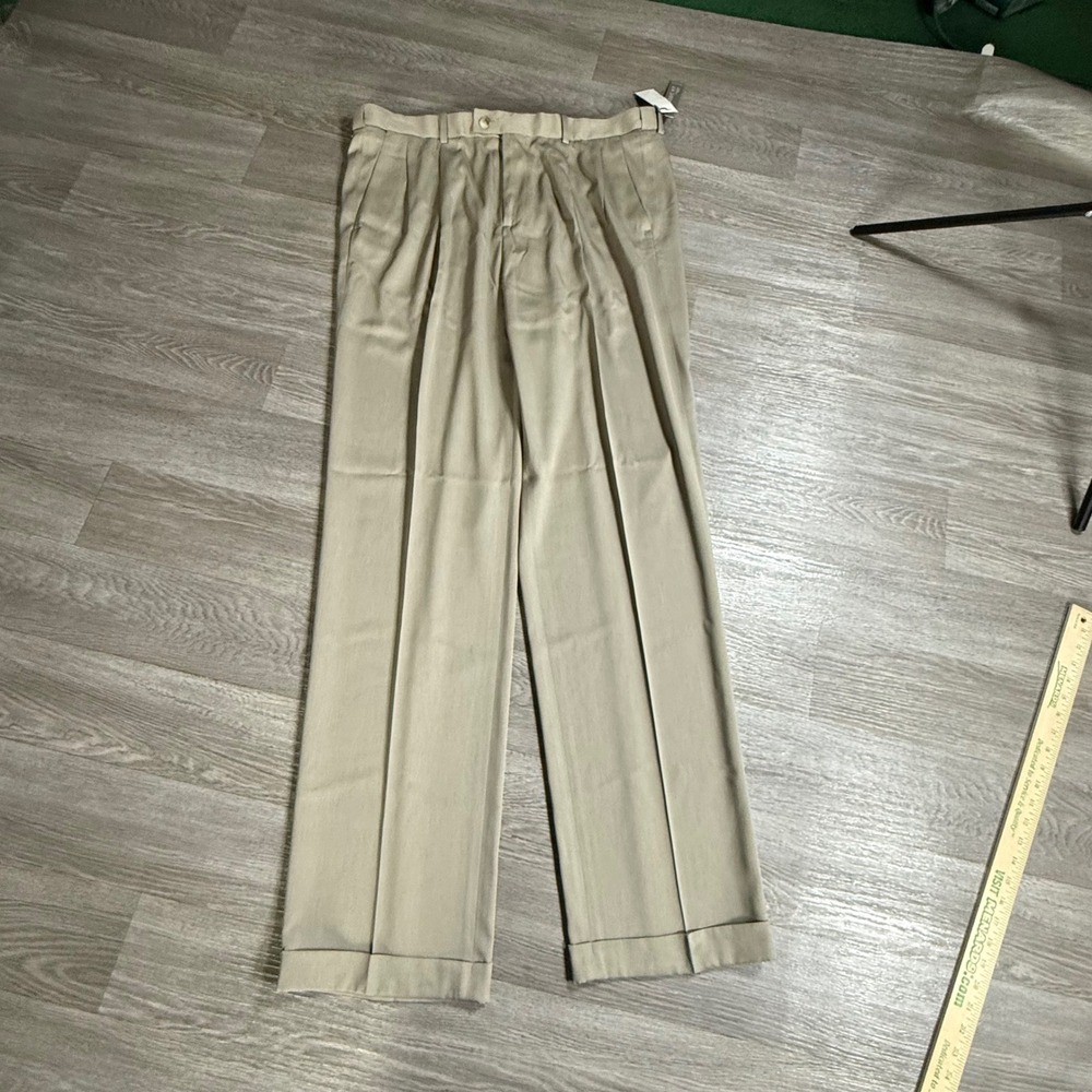 Perry Ellis Mens 38x38 Travel Luxe Pleated Cuffed Dress‎ Pants Taupe 5ESU0208